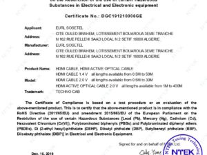Certificat de conformité (ROHS)Techno Cab